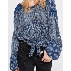 Free People Weekend Warrior Denim Blue Crop Top